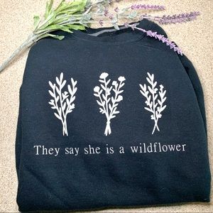 Black Custom Design Flower Crewneck